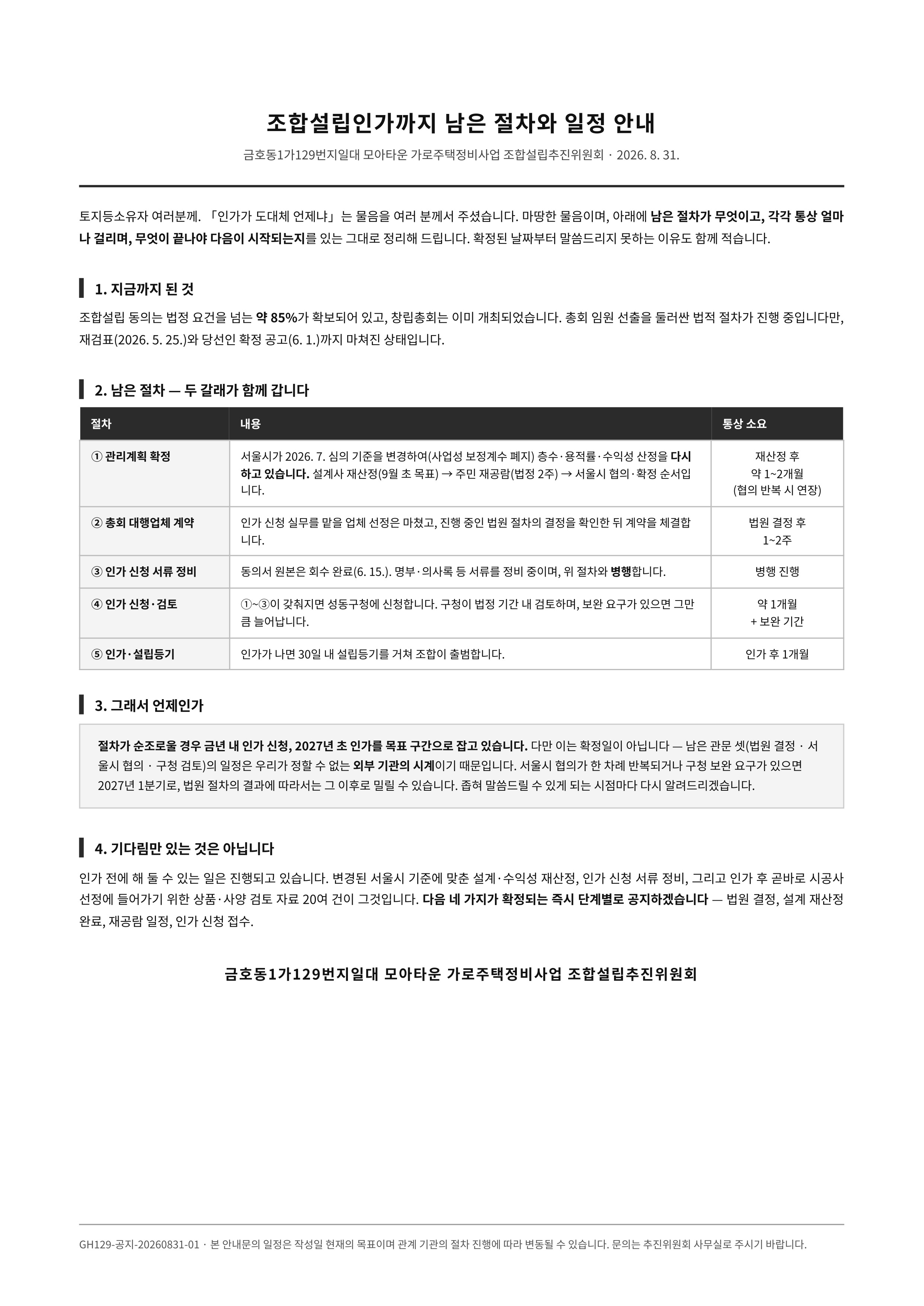 조합설립인가까지 남은 절차와 일정 안내